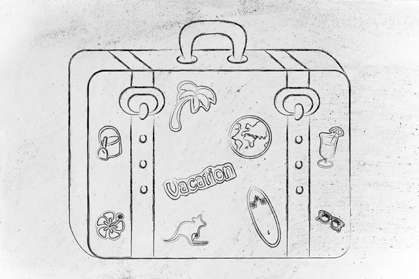 Багаж с наклейками на летние каникулы — стоковое фото