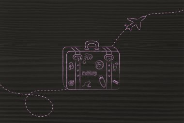 Bagaj etiketleri ve uçan uçak ile