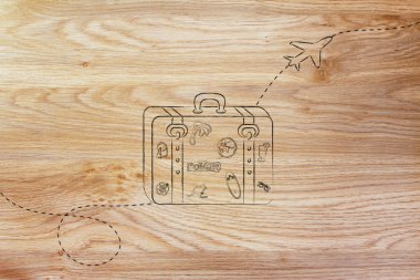 Bagaj etiketleri ve uçan uçak ile