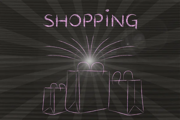 Boutique shopping bags with retro rays — Stock Photo, Image