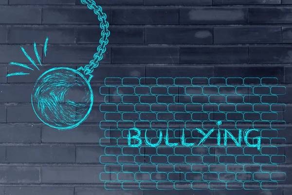 Bola destruidora contra a palavra bullying — Fotografia de Stock