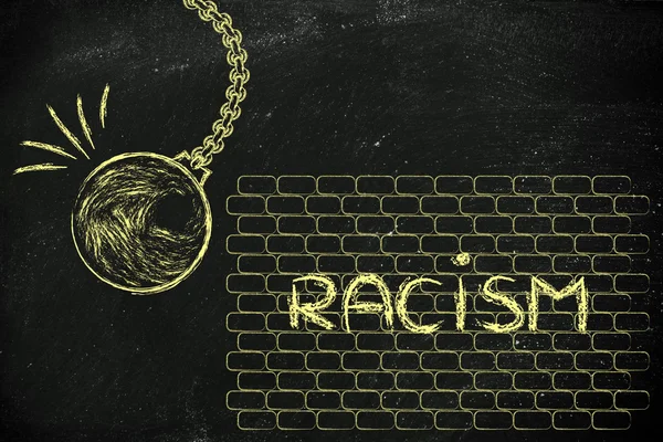 Wrecking ball against racism word — Stock Photo, Image