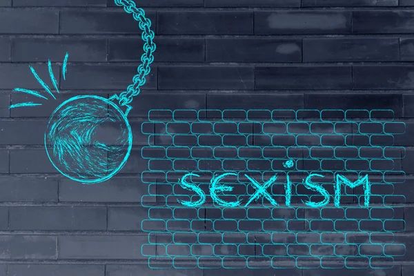 Wrecking ball against sexism text — Stock Photo, Image