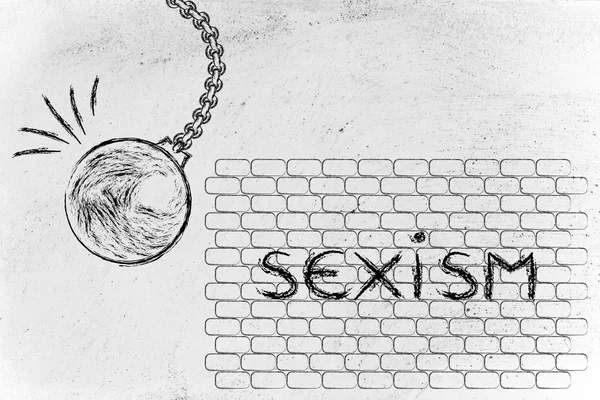 Wrecking ball against sexism text — Stock Photo, Image