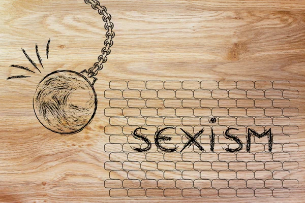 Wrecking ball mot sexism text — Stockfoto