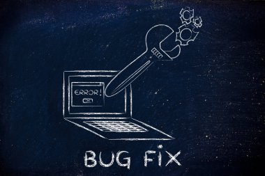 oversized wrench fixing bugs on a computer