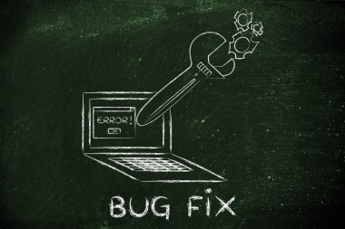 oversized wrench fixing bugs on a computer