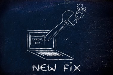 oversized wrench repairing error message on computer screen