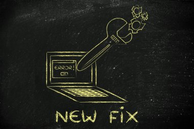 oversized wrench repairing error message on computer screen