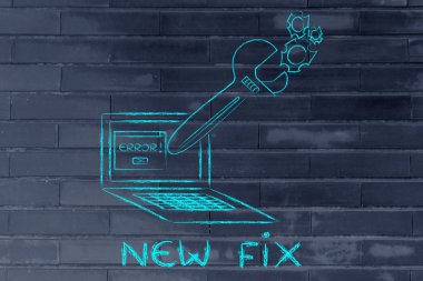 oversized wrench repairing error message on computer screen