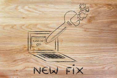 oversized wrench repairing error message on computer screen
