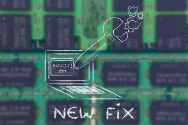oversized wrench repairing error message on computer screen
