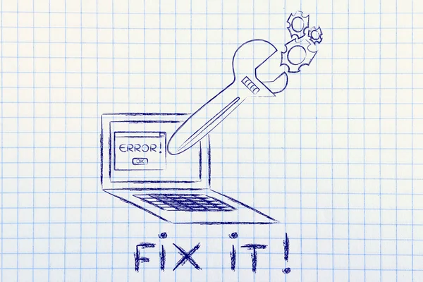 To naprawić! przewymiarowany klucza naprawy komputera — Zdjęcie stockowe