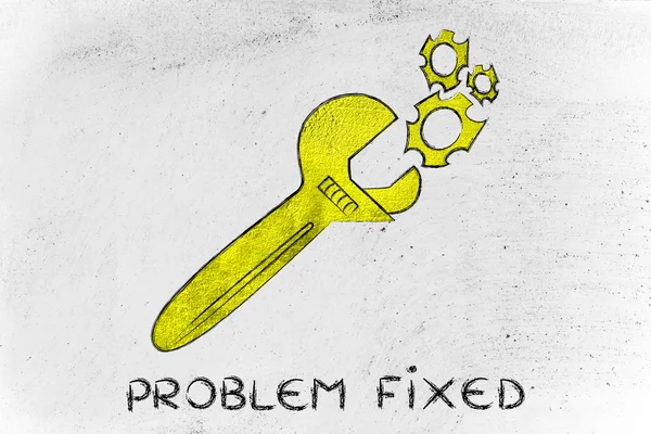 Πρόβλημα σταθερό, χρυσό κλειδί για τον καθορισμό ένα σετ gearwheels — Φωτογραφία Αρχείου