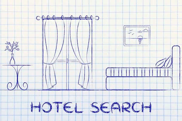 Hotel search, návrh interiéru místnosti — Stock fotografie