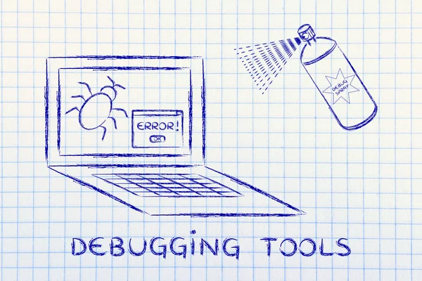 Lustiges Spray gegen Computer-Bugs, Debugger — Stockfoto