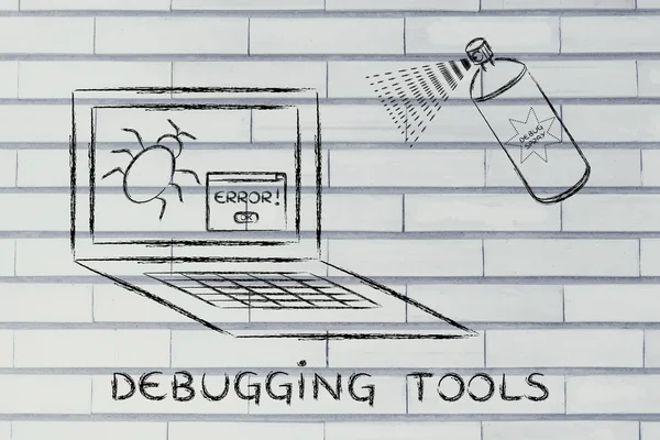 Смішний спрей проти комп'ютерних вад, зневадників — стокове фото