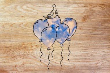 Balon üzerinde oturan kişi mecaz duygu