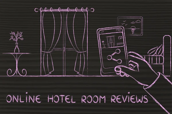 Online guest reviews in the hotel industry illustration — Stock Fotó