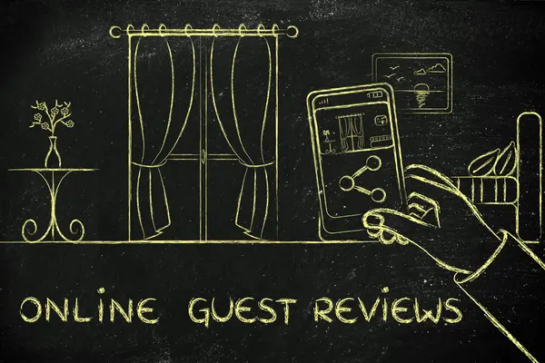 Online guest reviews in the hotel industry illustration — Stock Photo, Image