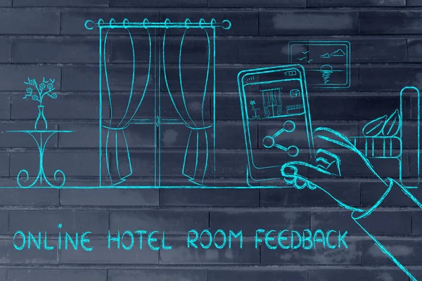 Online hotelové pokoje zpětnou vazbu ilustrace — Stock fotografie