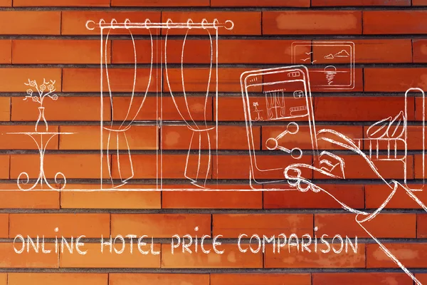 Ilustración de comparación de precios de hotel en línea — Foto de Stock