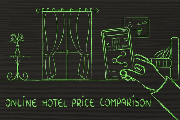 Online hotel price comparison illustration — Stock Photo, Image