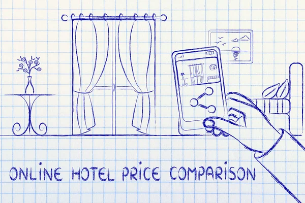 Ilustración de comparación de precios de hotel en línea — Foto de Stock