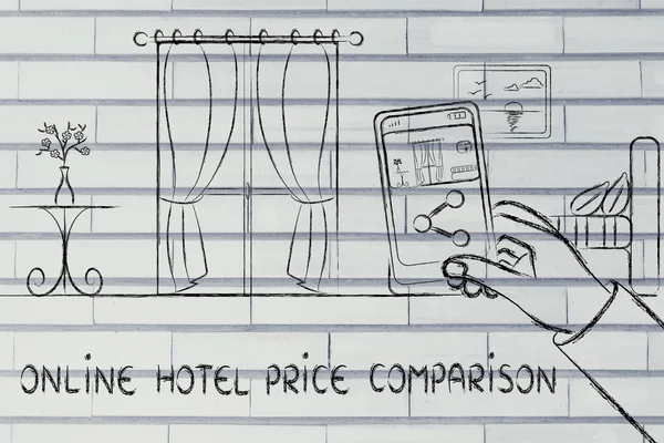 Ilustración de comparación de precios de hotel en línea — Foto de Stock