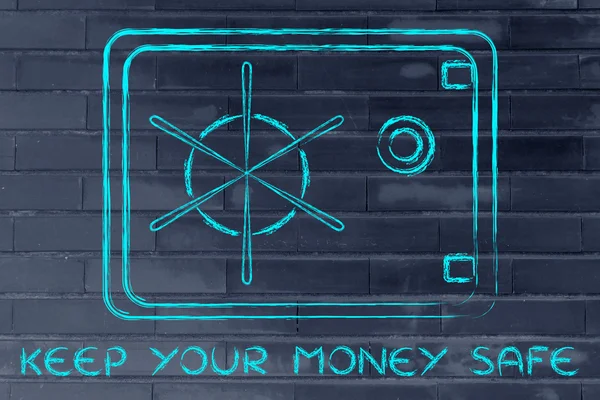 Illustration av en säker med text håller dina pengar säkra — Stockfoto