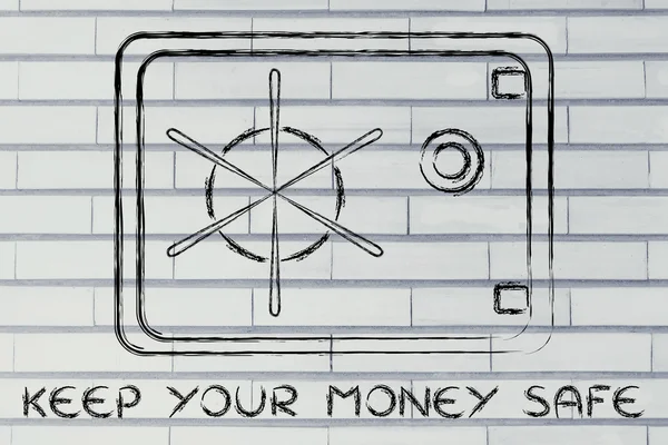 Иллюстрация сейфа с текстом Храните деньги в безопасности — стоковое фото