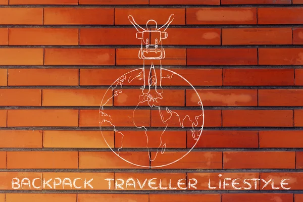 バックパック旅行者のライフ スタイルの図 — ストック写真