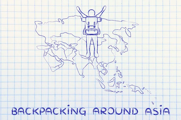 Backpacking around asia illustration — Stock Photo, Image