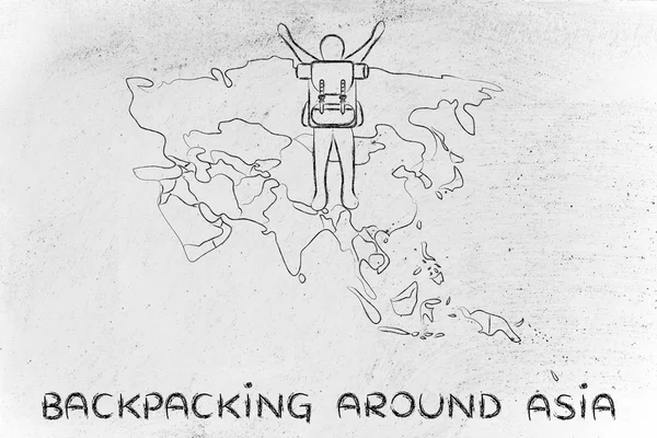 Backpacking around asia illustration — Stock Photo, Image