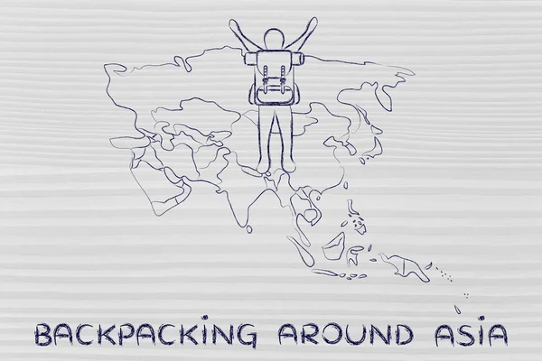 Backpacking around asia illustration — Stock Photo, Image
