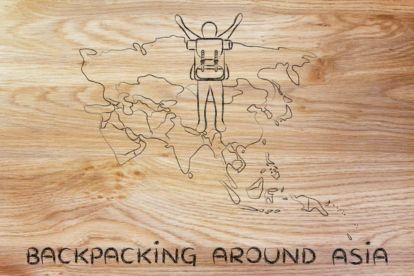 Backpacking σε όλο Ασία εικονογράφηση — Φωτογραφία Αρχείου