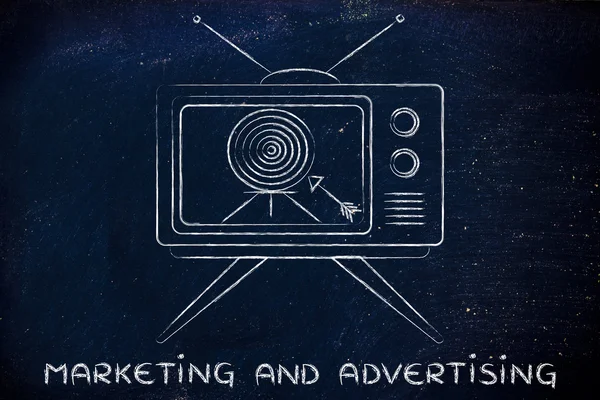 Έννοια της τηλεόρασης, διαφήμισης και του μάρκετινγκ — Φωτογραφία Αρχείου