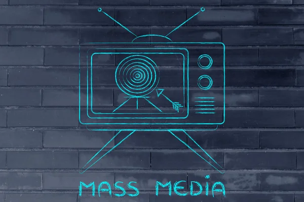 Tv 광고와 매스 미디어 커뮤니케이션의 개념 — 스톡 사진