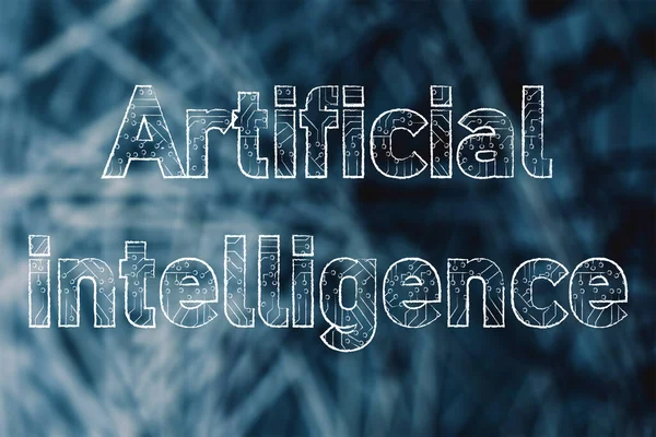 Dijital mikroçip devre desenli yapay zeka metni, makine öğrenme kavramı ve teknolojinin geleceği