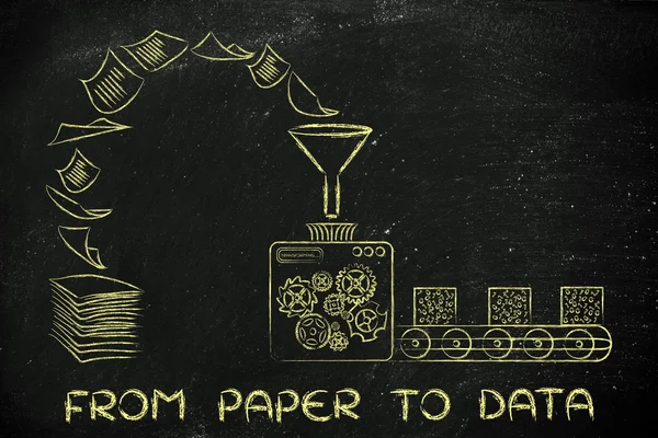 Concept of from paper to data — 图库照片