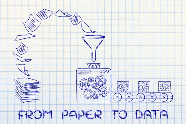 Concept of from paper to data — Stockfoto