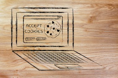 Web sitesi tanımlama bilgilerini kabul etmekle ilgili mesaj ile dizüstü bilgisayar