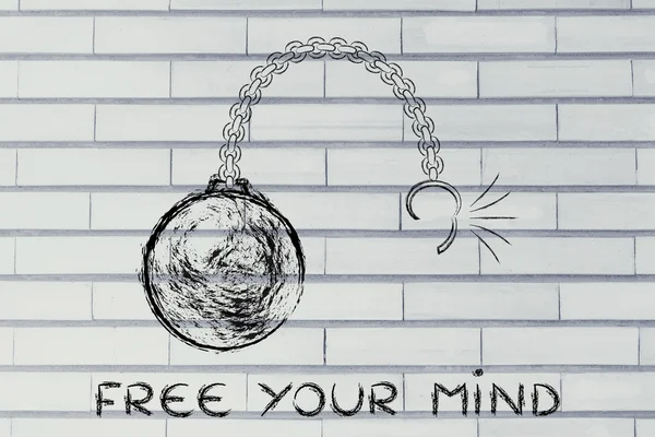 Σπασμένο αλυσίδα με μπάλα και κείμενο ελεύθερος το μυαλό σας — Φωτογραφία Αρχείου