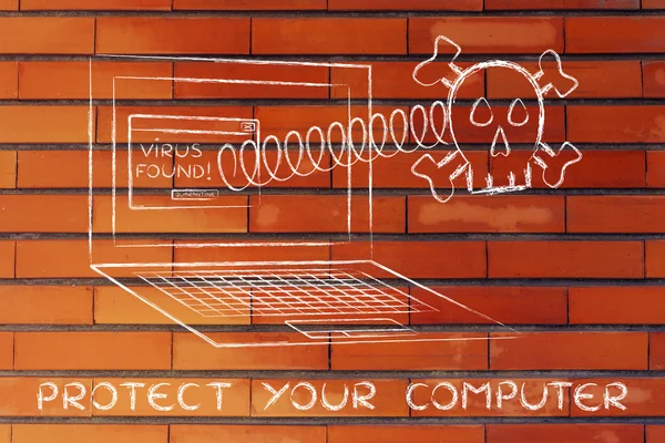 Schedel laptop met tekst uit uw computer te beschermen — Stockfoto