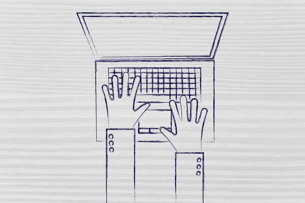 用手在笔记本电脑键盘上打字 — 图库照片