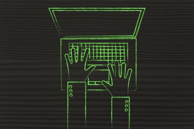 Eller dizüstü bilgisayarda klavyede yazıyor.