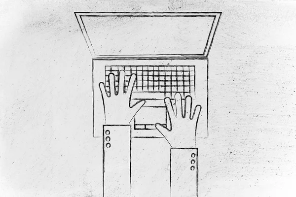 Händerna skriva på laptop tangentbord — Stockfoto