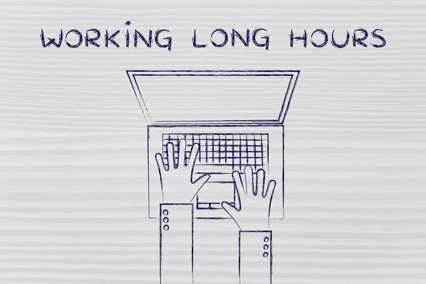 Orari di lavoro lunghi presso un computer illustrazione — Foto Stock