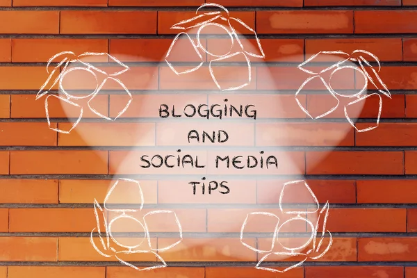 Destaques com texto Blogging e dicas de mídia social — Fotografia de Stock
