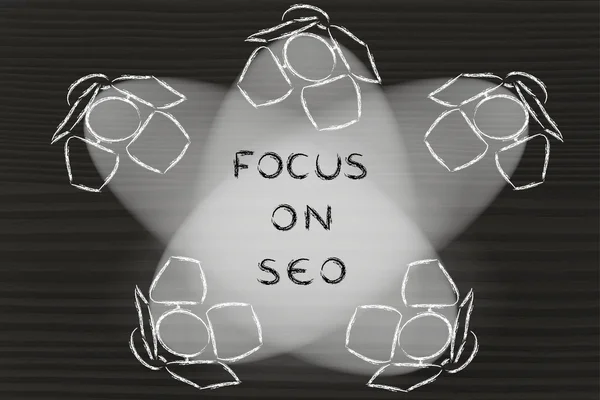 Focus con testo Focus su SEO — Foto Stock